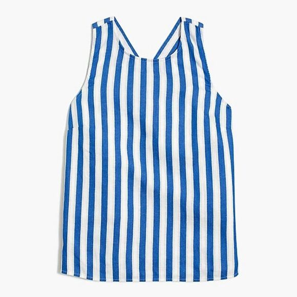 Striped J. Crew Factory Linen-Blend Crisscross Back Tank in Blue and White (NWT) - Picture 1 of 5